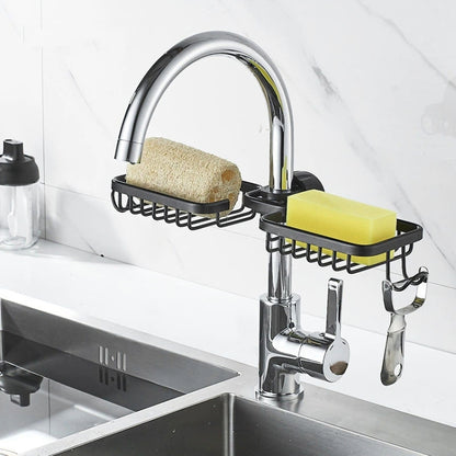 Kitchen Faucet Shelf No-Punch Sink Rag Drainage Basket Sponge Drainage Storage Rack, Style: E Black - Shelf by buy2fix | Online Shopping UK | buy2fix