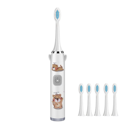 USB Charging Fully Automatic Ultrasonic Cartoon Children Electric Toothbrush, Color: White with 6 Heads - Toothbrushes by buy2fix | Online Shopping UK | buy2fix