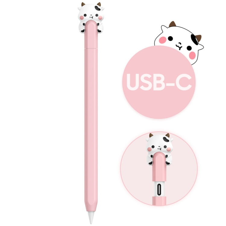 For Apple Pencil (USB-C) AhaStyle PT129-3 Stylus Cover Silicone Cartoon Protective Case, Style: White Cow - Pencil Accessories by AhaStyle | Online Shopping UK | buy2fix