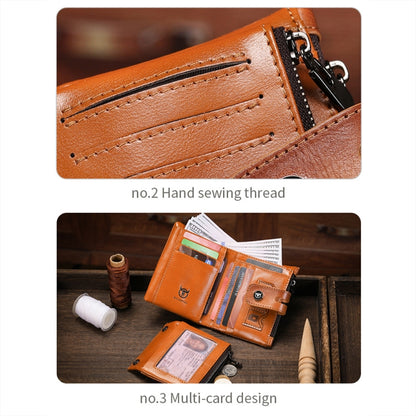 BULL CAPTAIN 088 RFID Anti-Theft Zipper Buckle Multi-Card Slot Cowhide Vertical Wallet(Coffee) - Antimagnetic RFID Package by BULL CAPTAIN | Online Shopping UK | buy2fix