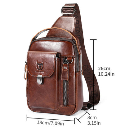 BULL CAPTAIN 122 Large-capacity Retro Cowhide Single-shoulder Crossbody Chest Bag with USB Port(Black) - Single-shoulder Bags by BULL CAPTAIN | Online Shopping UK | buy2fix