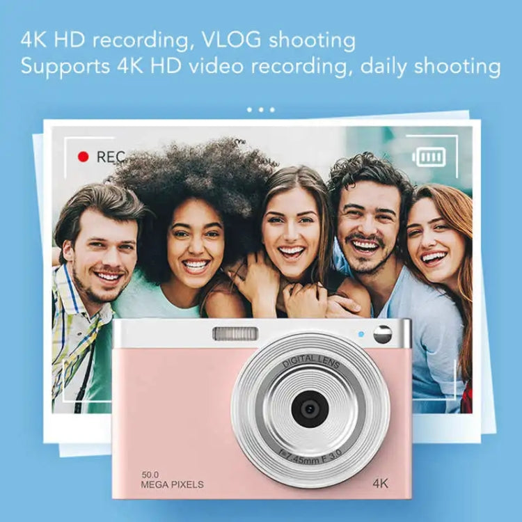 50 MP HD Camera 4K Video Retro Vlog Self-Shooting Camera(Pink) - Video Cameras by buy2fix | Online Shopping UK | buy2fix