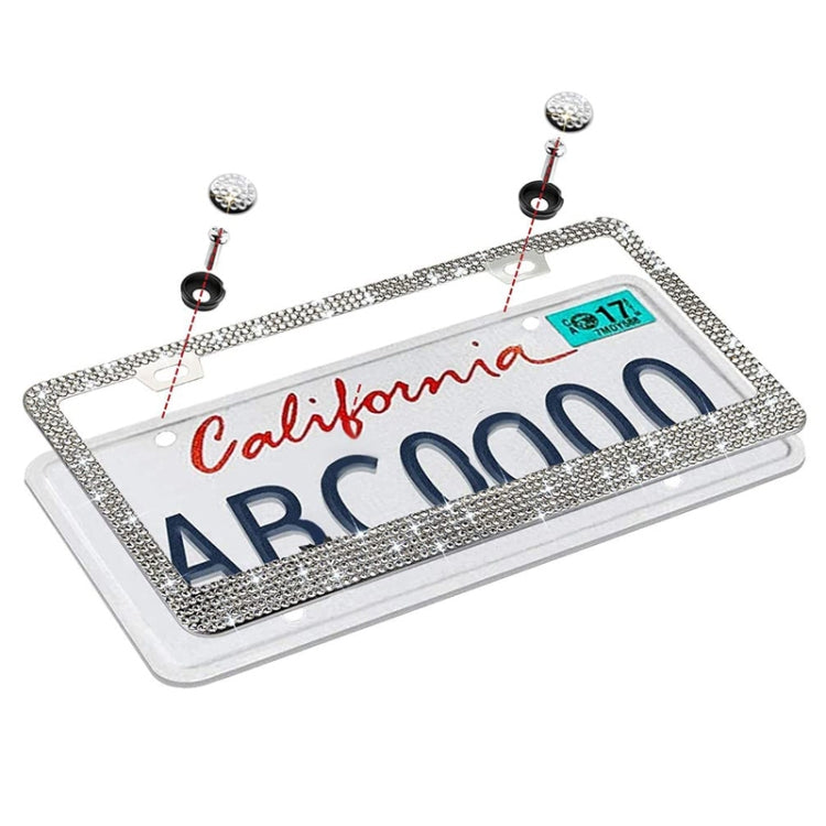 US Standard Stainless Steel License Plate Modified Frame With Diamonds, Color: Square Hole Pink Diamond - License Plate Covers & Frames by buy2fix | Online Shopping UK | buy2fix