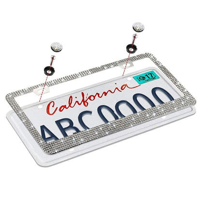 US Standard Stainless Steel License Plate Modified Frame With Diamonds, Color: Round Hole Pink Diamond - License Plate Covers & Frames by buy2fix | Online Shopping UK | buy2fix