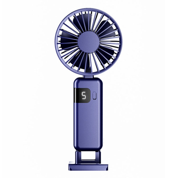 Portable Digital Display Hanging Neck Mute Small Fan USB Charging Handheld Foldable Fan(Blue) - Electric Fans by buy2fix | Online Shopping UK | buy2fix