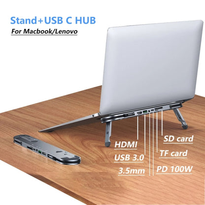 6 Ports USB-C/Type-C HUB Docking Station Laptop Stand Holder - Laptop Stand by buy2fix | Online Shopping UK | buy2fix