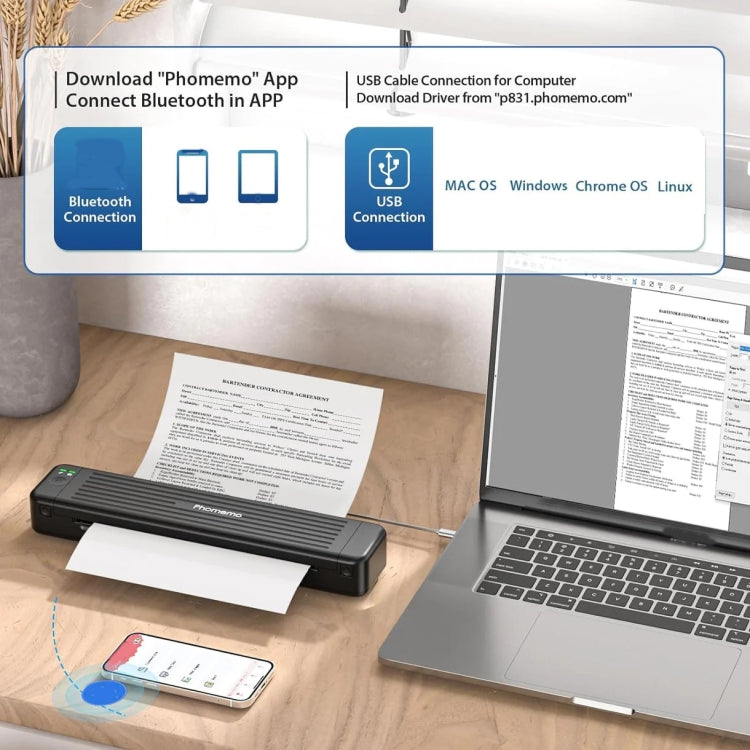 Phomemo P831 Bluetooth Portable Thermal Transfer Printer Support A4 / Letter / A5 / B5 Plain Paper Printing(Green) - Printer by Phomemo | Online Shopping UK | buy2fix