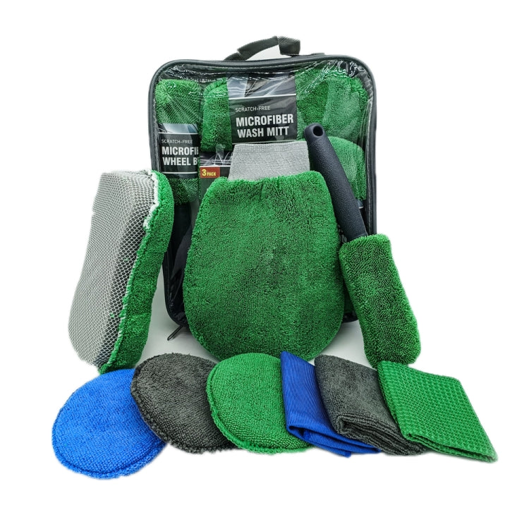 9pcs /Set Car Detailing Gloves Rags Waxing Cleaning Set(Green) - Car washing supplies by buy2fix | Online Shopping UK | buy2fix
