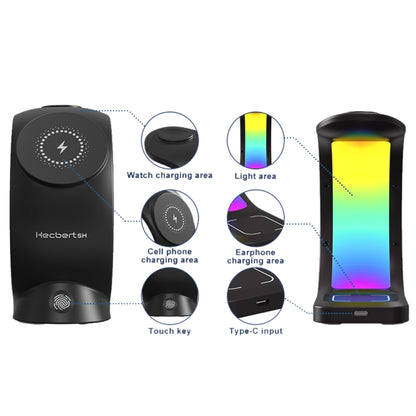 T17 3-in-1 RGB Atmosphere Light MagSafe Phone Watch Earphone Wireless Charger, Color: Black with EU Plug - Wireless Charger by buy2fix | Online Shopping UK | buy2fix