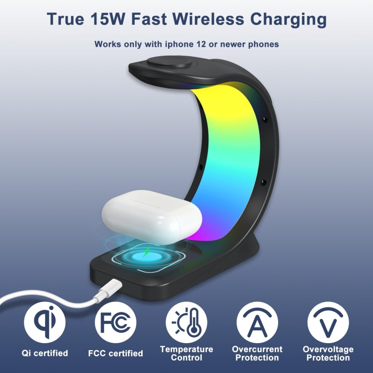 T17 3-in-1 RGB Atmosphere Light MagSafe Phone Watch Earphone Wireless Charger, Color: White with AU Plug - Wireless Charger by buy2fix | Online Shopping UK | buy2fix