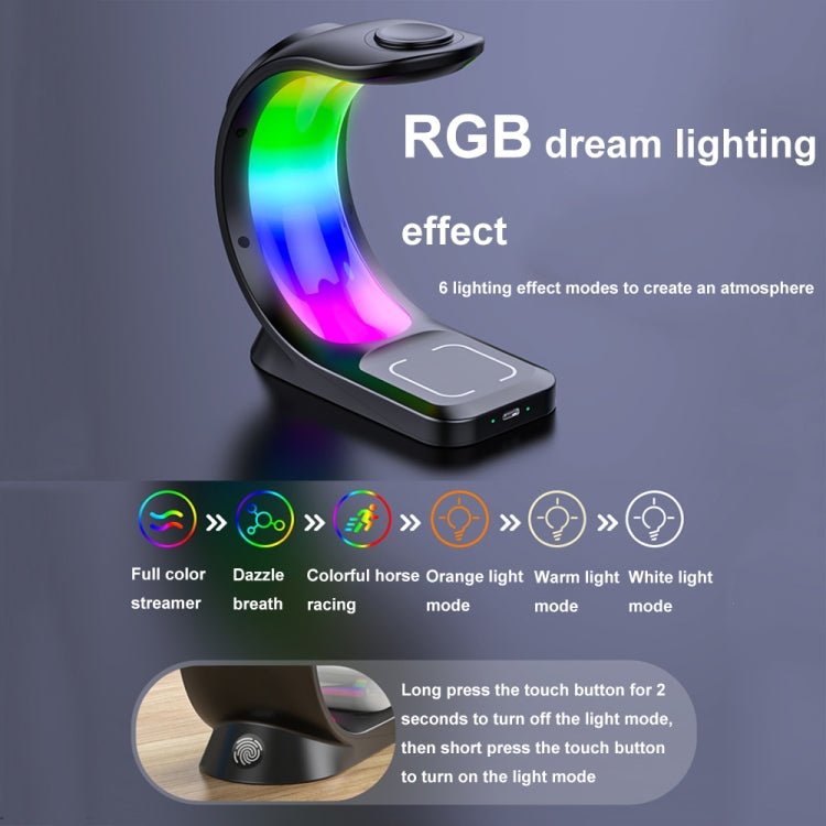 T17 3-in-1 RGB Atmosphere Light MagSafe Phone Watch Earphone Wireless Charger, Color: Black with US Plug - Wireless Charger by buy2fix | Online Shopping UK | buy2fix