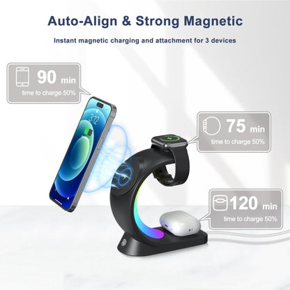 T17 3-in-1 RGB Atmosphere Light MagSafe Phone Watch Earphone Wireless Charger, Color: Black with  AU Plug - Wireless Charger by buy2fix | Online Shopping UK | buy2fix