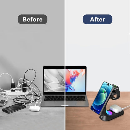 T17 3-in-1 RGB Atmosphere Light MagSafe Phone Watch Earphone Wireless Charger, Color: White with US Plug - Wireless Charger by buy2fix | Online Shopping UK | buy2fix