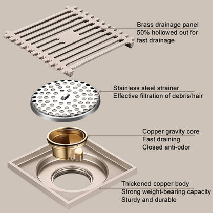 All Copper Brushed Anti-Odor Floor Drain Gravity Copper Core Bathroom Floor Drain, Specification: Round Straight Strip Dual Use - Drain Strainers by buy2fix | Online Shopping UK | buy2fix