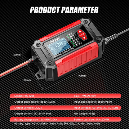 FOXSUR Cars Motorcycles 12V Lithium Cattery Charger With Battery Detection(EU Plug) - Battery Charger by FOXSUR | Online Shopping UK | buy2fix