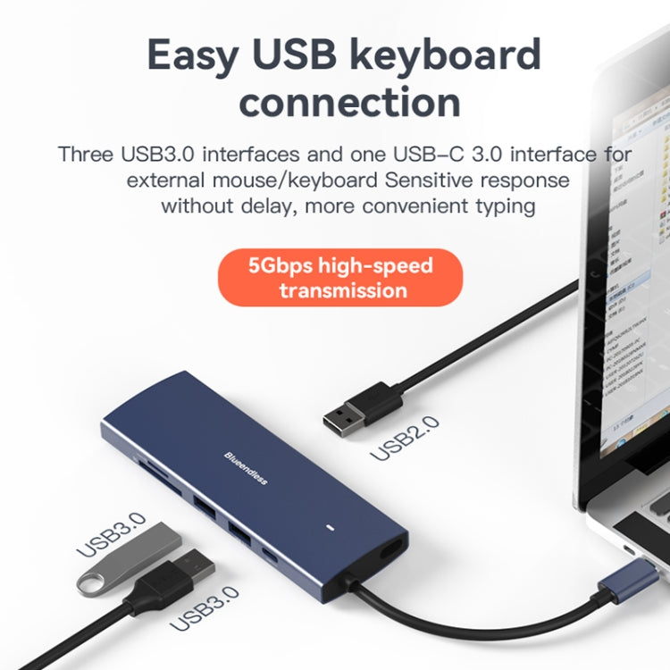 Blueendless 4K60Hz + Gigabit LAN + Data Type-C Docking Station, Spec: 6-in-1 Gray - USB HUB by Blueendless | Online Shopping UK | buy2fix