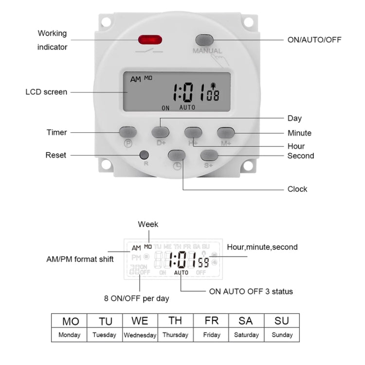 SINOTIMER CN101S-5V 1 Second Interval Digital LCD Timer Switch 7 Days Weekly Programmable Time Relay - Switch by SINOTIMER | Online Shopping UK | buy2fix