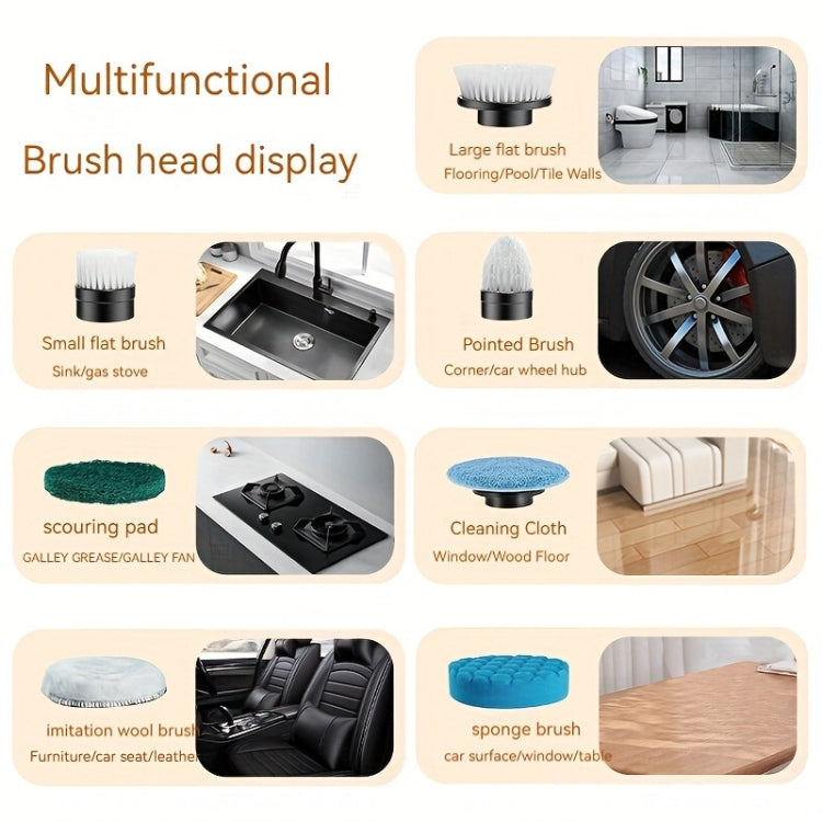 7 In 1 Electric Spin Scrubber Rechargeable Waterproof Floor Clean Bush with 23.6 Inch Adjustable Handle(Black) - Sponges, Cloths & Brushes by buy2fix | Online Shopping UK | buy2fix