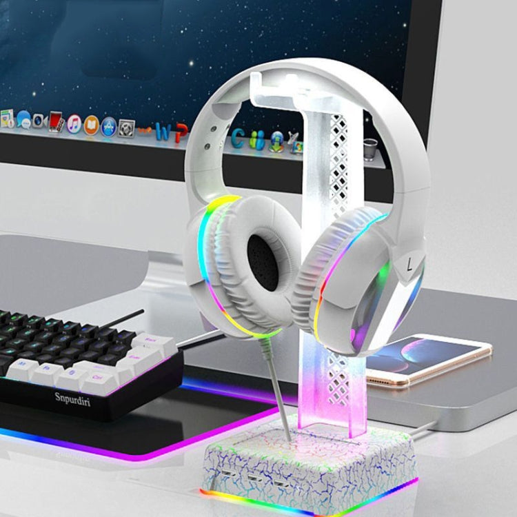 Z3 Cracked With 3USB Expansion Port Headphone Stand RGB Ambient Light Headphone Display Holder(White) - Headset Stand by buy2fix | Online Shopping UK | buy2fix