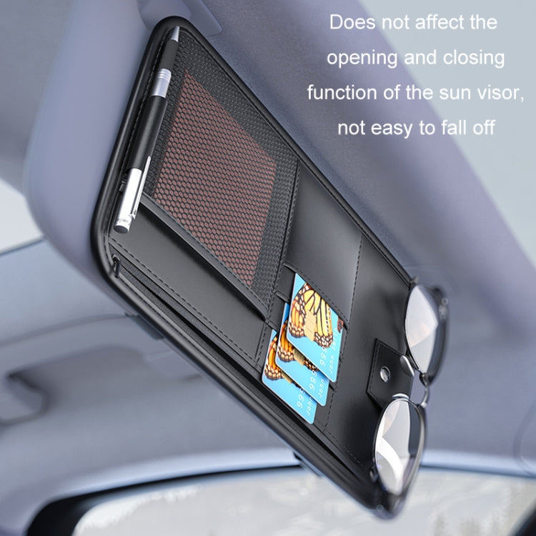 Car Sun Visor Card Glasses Holder Zipper Storage Bag(Brown) - Sunglasses & Glasses Clips by buy2fix | Online Shopping UK | buy2fix