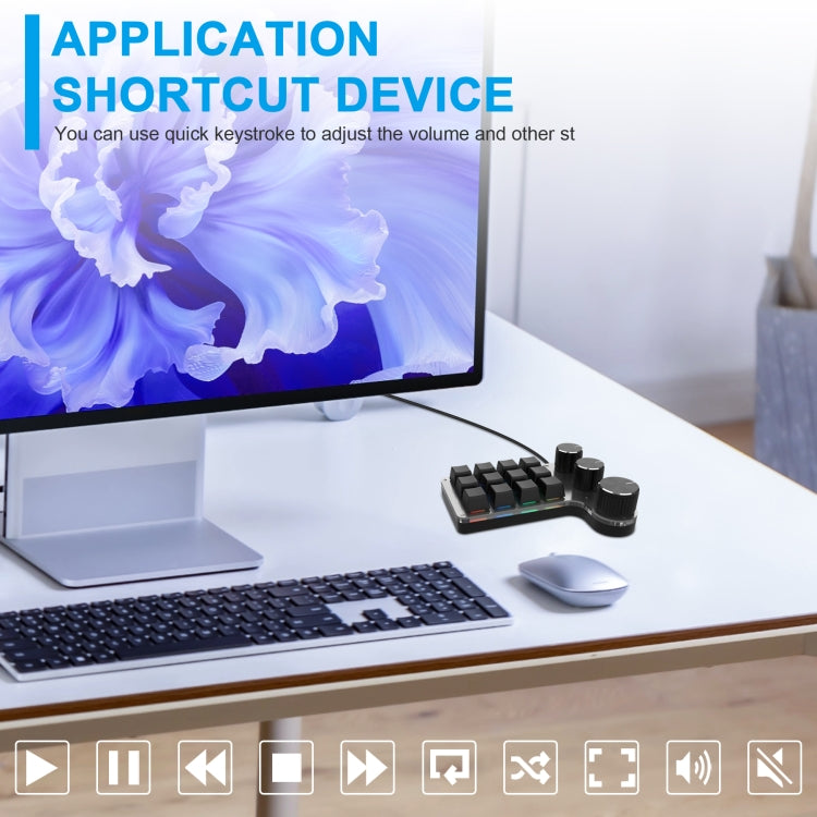 3 Knobs Wired 12 Keys Customized Drawing Programming Keypad With Volume Modulation(Black) - Mini Keyboard by buy2fix | Online Shopping UK | buy2fix