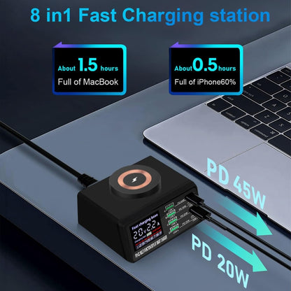 X9M 9-in-1 110W USB+PD Smart Multi-ports QI Magnetic Wireless Charger, Spec: Black UK Plug - Multifunction Charger by buy2fix | Online Shopping UK | buy2fix