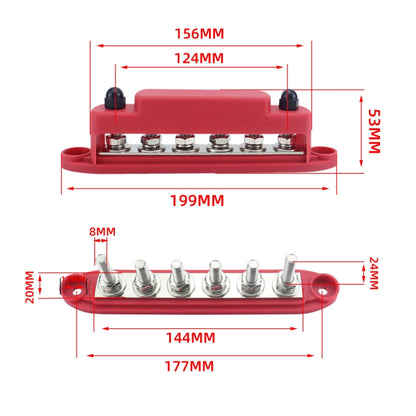 M8 Nylon Base RV Yacht Waterproof Dustproof Cover 6-post Bus Bar, Color: Red+Black 1pair - Fuse by buy2fix | Online Shopping UK | buy2fix