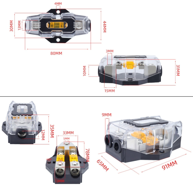 80A Car Audio Amplifier Modified Solid Brass Fuse Holder With Transparent Cover, Specifications: 4-way - Fuse by buy2fix | Online Shopping UK | buy2fix