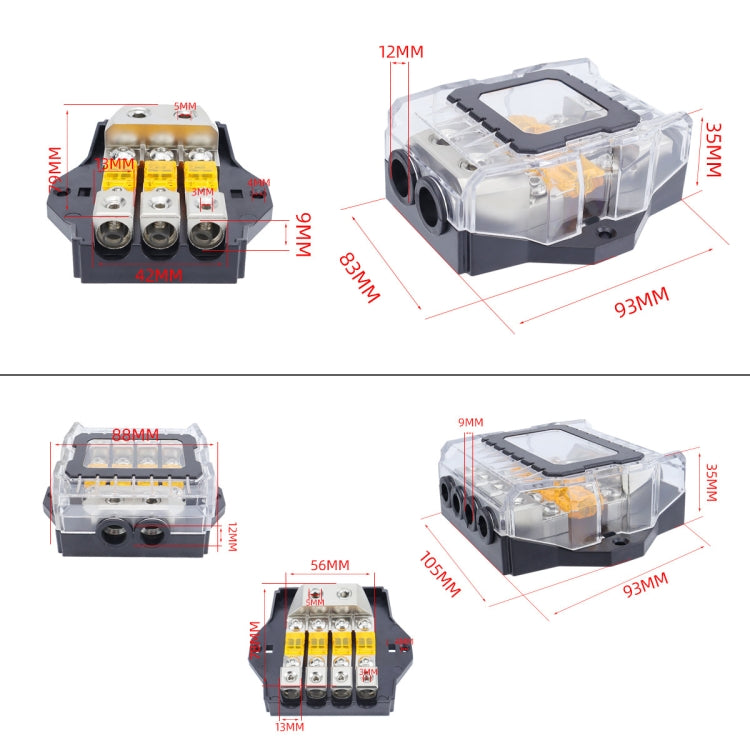 80A Car Audio Amplifier Modified Solid Brass Fuse Holder With Transparent Cover, Specifications: 4-way - Fuse by buy2fix | Online Shopping UK | buy2fix