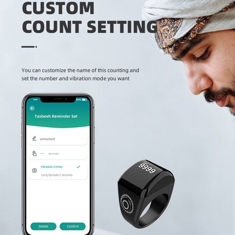 Equantu Smart Bluetooth Finger Counter Muslim Prayer Time Reminder Ring, Style: Black 18mm - Smart Rings / Smart Telephones by Equantu | Online Shopping UK | buy2fix