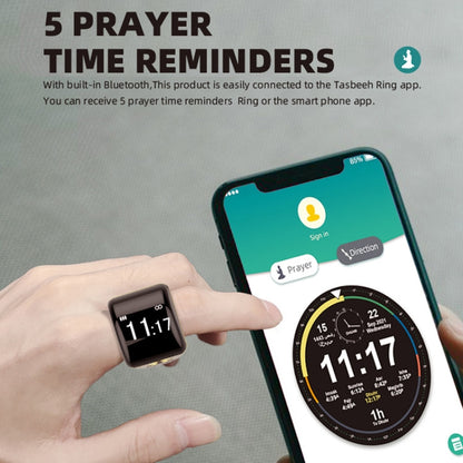 Equantu Smart Bluetooth Finger Counter Muslim Prayer Time Reminder Ring, Style: Black 22mm - Smart Rings / Smart Telephones by Equantu | Online Shopping UK | buy2fix