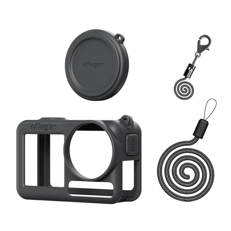 For DJI Osmo Action 5 Pro aMagisn Silicone Protective Case with Lanyard and Lens Cap(Black) -  by aMagisn | Online Shopping UK | buy2fix