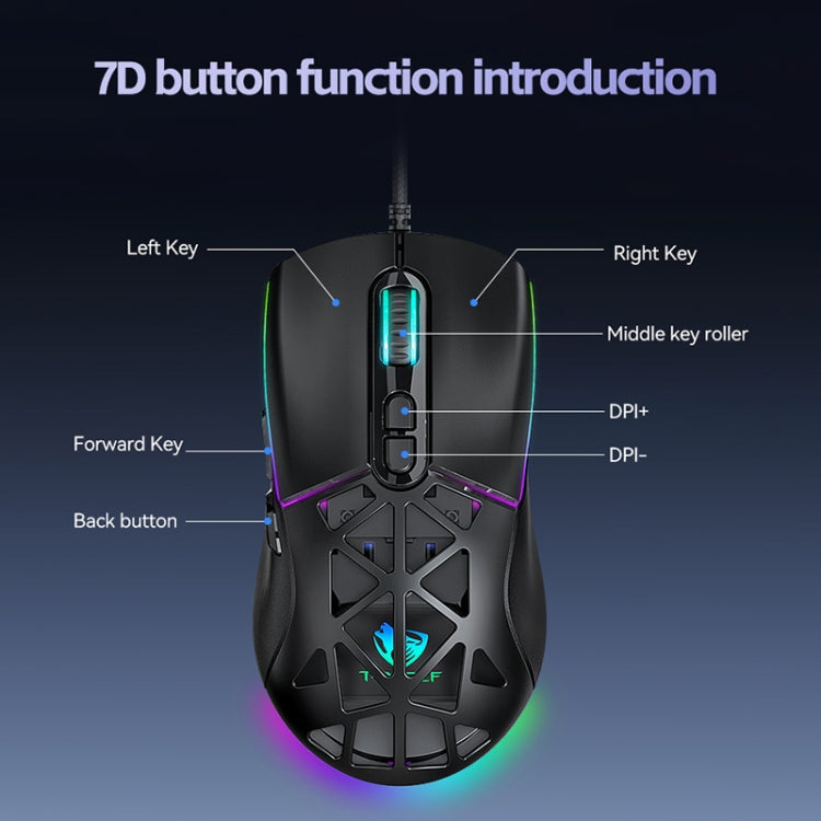 T-WOLF G520 7-keys RGB Marquee Honeycomb Hollow Gaming Wired Mouse(Black) - Wired Mice by T-WOLF | Online Shopping UK | buy2fix