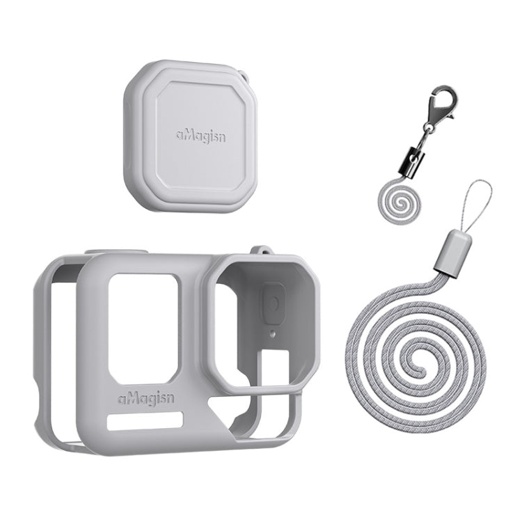 For Insta360 Ace Pro 2 aMagisn Body + Lens Silicone Cover With Lanyard(Light Gray) - Case & Bags by aMagisn | Online Shopping UK | buy2fix