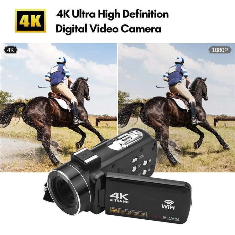 4K  Digital Video Camera 3 Inch IPS Touch Screen 56MP 18X Digital Zoom WiFi Camcorder, Spec: Standard - Video Cameras by buy2fix | Online Shopping UK | buy2fix