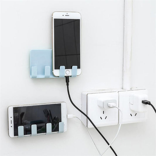 Practical Wall Sticking Phone Charging Holder Socket Strong Sticky Adhesive Sopport Rack Shelf With Hooks(Blue) - Shelf & Hooks by buy2fix | Online Shopping UK | buy2fix