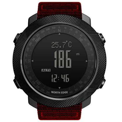 NORTH EDGE Multi-function Waterproof Outdoor Sports Electronic Smart Watch, Support Humidity Measurement / Weather Forecast / Speed Measurement, Style: Nylon Strap(Red) - Nylon Strap Watches by NORTH EDGE | Online Shopping UK | buy2fix