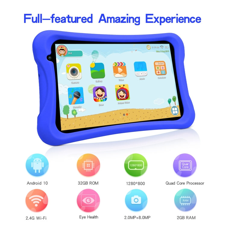Pritom L8 Kids Tablet PC, 8.0 inch, 2GB+32GB, Android 10 Unisoc SC7731 Quad Core CPU, Support 2.4G WiFi / Bluetooth, Global Version with Google Play, US Plug(Blue) -  by PRITOM | Online Shopping UK | buy2fix