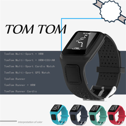 Silicone Sport Watch Band for TomTom 1 Series Runner / Cardio(Black) - Smart Wear by buy2fix | Online Shopping UK | buy2fix