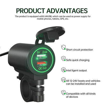 ZH-723F3 Car / Motorcycle QC3.0 Cell Phone Fast Charging Dual USB Car Charger(Green Light) - In Car by buy2fix | Online Shopping UK | buy2fix