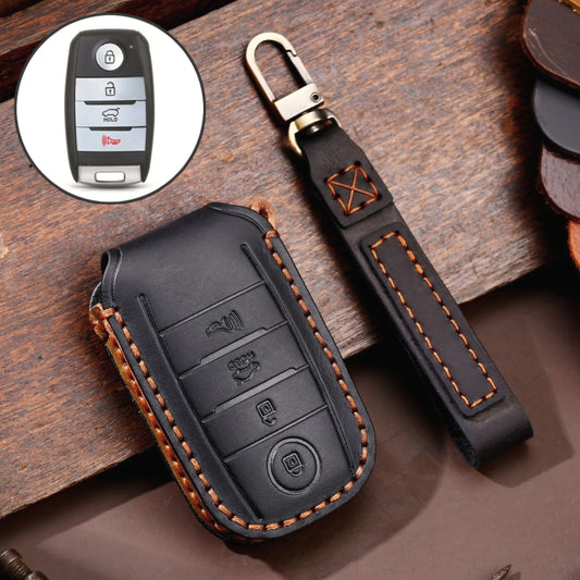 For Kia C133 4-button Hallmo Car Cowhide Leather Key Protective Cover Key Case(Black) - In Car by Hallmo | Online Shopping UK | buy2fix