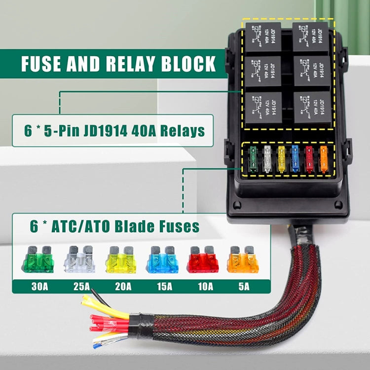 12V 5 Pin Car 6 Slots Waterproof Relay Fuse Box with Cable -  by buy2fix | Online Shopping UK | buy2fix