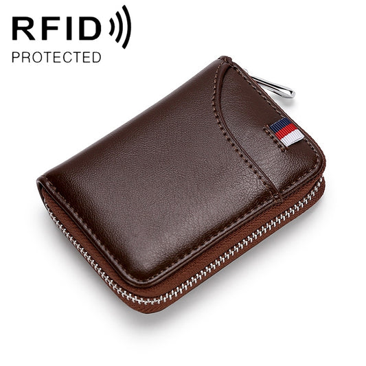 KB155 Antimagnetic RFID Zipper Leather Large-capacity Cards Holder Wallet(Brown) - Home & Garden by buy2fix | Online Shopping UK | buy2fix