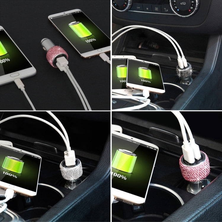 Car Diamond Aluminium Alloy QC3.0 Dual USB Quick Charger(White) - In Car by buy2fix | Online Shopping UK | buy2fix