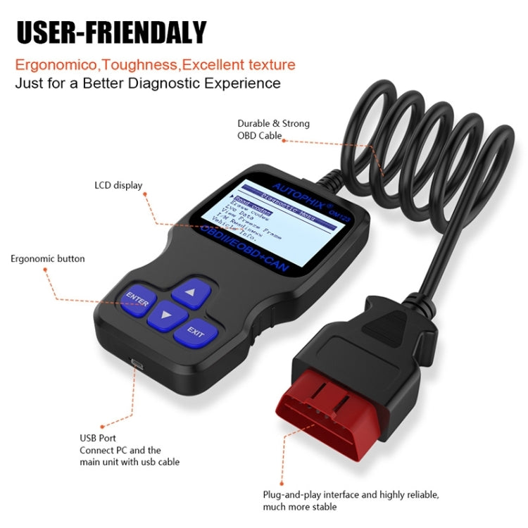 AUTOPHIX OM123 Car Portable OBD2 Scanner Car Diagnostic Tool OBD 2 Automotive Scanner EOBD Code Reader (Orange) - In Car by buy2fix | Online Shopping UK | buy2fix