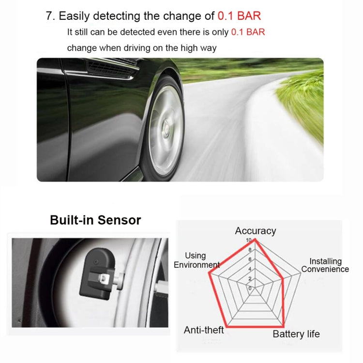 VC601 TPMS 4 Built-in Sensors Tire Pressure Monitoring Alarming System Diagnostic-tool with Bluetooth 4.0 Work on Android / iOS / iPad - In Car by buy2fix | Online Shopping UK | buy2fix