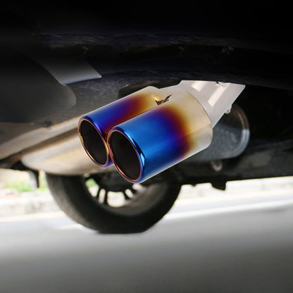 Universal Car Styling Stainless Steel Curved Double Outlets Exhaust Tail Muffler Tip Pipe(Blue) - In Car by buy2fix | Online Shopping UK | buy2fix