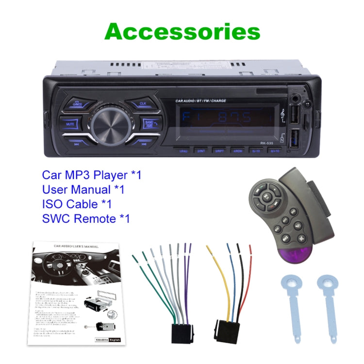 RK-535 Car Stereo Radio MP3 Audio Player with Remote Control, Support Bluetooth Hand-free Calling / FM / USB / SD Slot - Car MP3 & MP4 & MP5 by buy2fix | Online Shopping UK | buy2fix