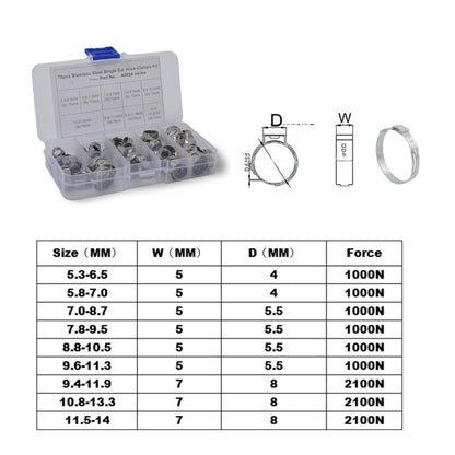 70 PCS Adjustable Single Ear Plus Stainless Steel Hydraulic Hose Clamps O-Clips Pipe Fuel Air, Inside Diameter Range: 5.3-14mm - In Car by buy2fix | Online Shopping UK | buy2fix