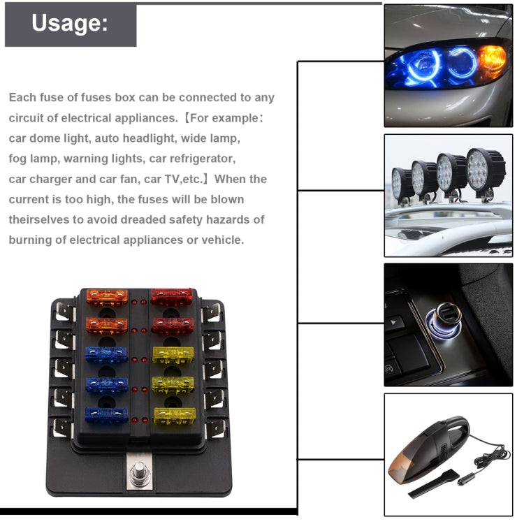 1 in 10 Out Fuse Box PC Terminal Block Fuse Holder Kits with LED Warning Indicator for Auto Car Truck Boat - In Car by buy2fix | Online Shopping UK | buy2fix